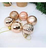 4 cm - Yılbaşı Lüks Top Süs Seti 24 Adet Rose Gold Simli-Parlak-Mat-Disco-Çizgili Asetatlı Kutu