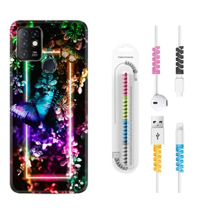 INFINIX Hot 8 9 10 11S Hot 10 Play 10T Kılıf Kablo Koruma Spiral Silikon Butterfly Neon 1684