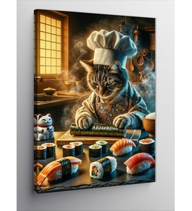 Kanvas Tablo Sushi Yapan Aşçı Kedi
