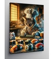 Kanvas Tablo Sushi Yapan Aşçı Kedi