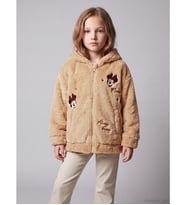 LCW Kids Bej Minnie Mouse Nakışlı Kız Çocuk Pelüş Fermuarlı Sweatshirt