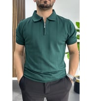 Erkek Desenli Polo Yaka Tişört Yeşil Edw457
