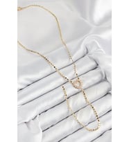 Pirinç Zirkon Taşlı Ezme Zincirli Kalp Model Gold Renk Y Kolye 5886 - HPSBYI9587-9499