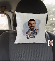 BK Gift Kişiye Özel İsimli Erkek Piyanist Karikatürlü Kare Araç Koltuk Yastığı-1