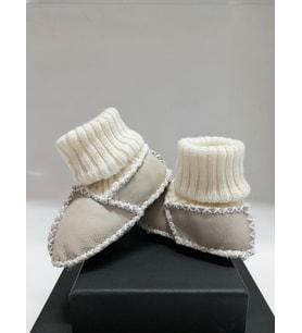 NAZLI Bebek Unisex Bej Hakiki Kuzu Derisi Ilk Adım Ayakkabısı Panduf Patik - NG3001