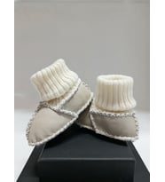 NAZLI Bebek Unisex Bej Hakiki Kuzu Derisi Ilk Adım Ayakkabısı Panduf Patik - NG3001