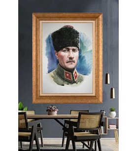 Altın Varaklı Çerçeveli Paspartulu Atatürk Tablo DC1264 (Gold)