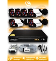 ELITCAM 6 Kameralı Panda 6 Dış Kamera Set HDD'siz Full HD Gece Görüşlü Güvenlik Kamerası Sistemi