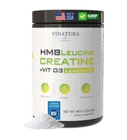 VINATURA HMB Creatine Leucine  465gr - 5g Creatine Monohydrate, 3g HMB, 3g L-Leucine - Vitamin D3, Vegan Lemonade Flavor, Muscle  Strength Support - 30 Servis. (Renksiz)