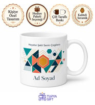 Geometrik Desenli Kişiye Özel Baskılı Kupa Bardak Hediye Porselen Mug