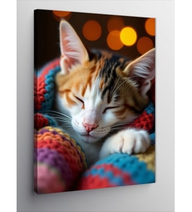 Kanvas Tablo Uyuyan Kedi Rüya Kompozisyonu