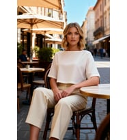 Kadın Örme Bluz Relaxed Kayık Yaka Yarasa Kol Truvakar Soft Touch İnterlok Düz Fonksiyonel