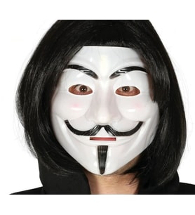 Siyah Renk Takma Kısa Saç ve V For Vendetta Maskesi Anonymous Maskesi
