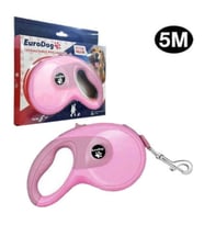 Eurodog Otomatik Tasma Yumuşak Doku Pembe 5 mt
