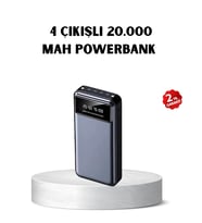 Powerbank 20000 mAh Hızlı Şarjlı LED Fenerli ve 4 Portlu