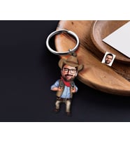BK Gift Kişiye Özel Erkek Kovboy Karikatürlü Ahşap Anahtarlık-4 Sevgiliye Hediye, Arkadaşa Hediye, Doğum Günü Hediyesi