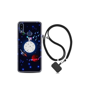 Samsung Galaxy M20 Kılıf Silikon Desen Boyun Askılı Ay Ve Astronot 1694