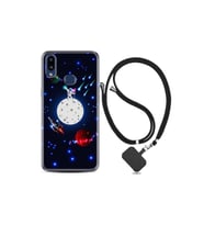 Samsung Galaxy M20 Kılıf Silikon Desen Boyun Askılı Ay Ve Astronot 1694