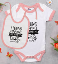 BK Kids Kişiye Özel His Name İs Daddy Tasarımlı Pembe Bebek Body Zıbın ve Mama Önlüğü Hediye Seti