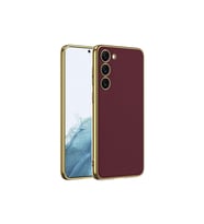 Samsung Galaxy S23 Uyumlu Kılıf Deri Görünümlü Kenarları Elektroplating Kaplama Zore Fizyon Kapak (Kırmızı)
