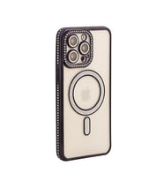 Iphone 16 Pro Max Magsafe Şeffaf Taşlı Sararmaz Yüksek Kalite Esnek Kılıf (Siyah)