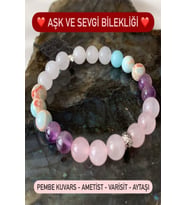 Doğal Taş Aşk ve Sevgi Bilekliği ( Pembe Kuvars - Ametist - Varisit - Aytaşı )