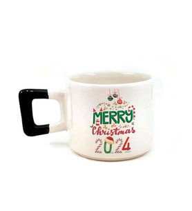 Merry Christmas 2024 Baskılı Siyah Kulplu Kare Yılbaşı Kupası