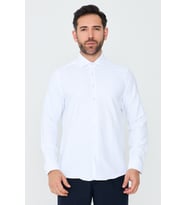 Beyaz Uzun Kollu Mikro Desenli Dynamic Fit Erkek Gömlek