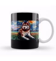 Red and White Husky Night Kupa Bardak Porselen