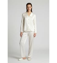 Amoris Ekru Uzun Saten Pijama Takımı