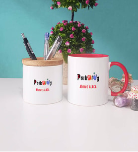 Psikolog Kupa Bardak Kırmızı ve Kalemlik