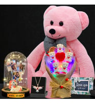 Size Özel Muhteşem Mega Hediye Seti, Büyük Boy 80 cm Pembe Peluş Ayıcıklı Set (Model 5)