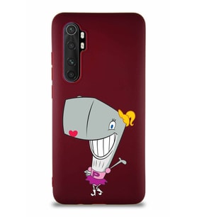 Xiaomi Mi Note 10 Lite Soft Premier Kapak Pearl Yengeç Tasarımlı Silikon Kılıf - Mürdüm (Şeffaf)