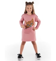 Leopar Cepli Kız Çocuk Elbise (Pembe)