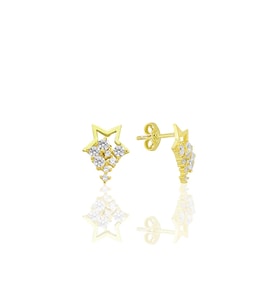 Gümüş altın yaldızlı zirkon taşlı yıldız yağmuru küpe SGTL12708GOLD