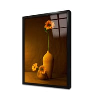 Vazoda Sarı Ayçiçeği Çerçeveli Cam Tablo