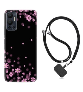 Infınix Hot 12 Kılıf Resimli Boyun Askılı İpli Desenli Silikon Black flowers 1391