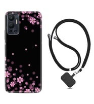 Infınix Hot 12 Kılıf Resimli Boyun Askılı İpli Desenli Silikon Black flowers 1391
