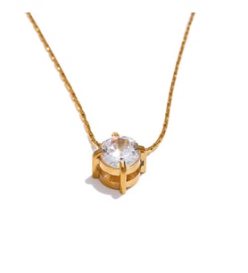 18 Ayar Altın Kaplama Modern Montür Tek Taş Kolye – Gold & Silver Premium Model