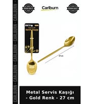 Özel Üretim Şık Mutfak Sunum Ergonomik Metal Servis Kaşığı - Gold Renk - 27 cm