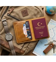 Pasaport CÜZDANI KILIFI V3 El Yapımı Hakiki Gerçek Deri Kılıf Cüzdan Kadın Erkek Camel