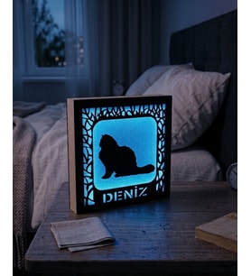 Kişiye Özel Kedi Figürlü Işıklı Dekoratif Gece Lambası