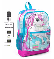 Coral High Mavi Unicorn Baskılı İlkokul ve Günlük Sırt Çantası - Kız Çocuk - USB ve AUX Soketli