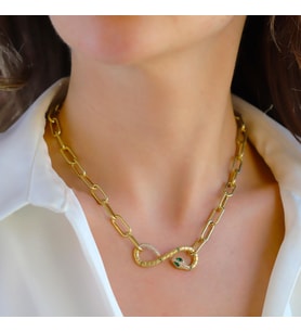 Yılan Sonsuzluk Modeli Gold Kaplama Zirkon Taşlı Kolye