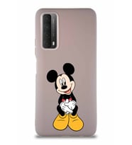 Huawei Y7A Soft Premier Kapak Mickey Mouse-A Tasarımlı Silikon Kılıf - Pudra (Şeffaf)