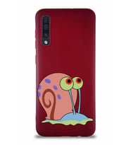 Samsung Galaxy A50S Soft Premier Kapak Salyangoz Gary Tasarımlı Silikon Kılıf - Mürdüm (Şeffaf)