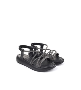 Castle Black 35250 Taş Detaylı Günlük Kadın Sandalet (Siyah)