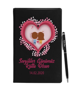 Sevgililer Gününe Özel Siyah Defter Kalem Seti 34