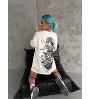 Unisex Baskılı Oversize T-Shirt - Beyaz