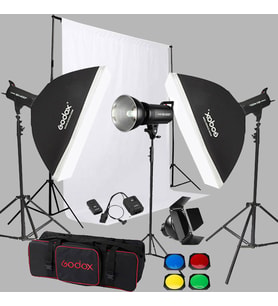 Godox SK400 3'lü Paraflaş Set + Seyyar Fon Perde 3x3 Metre